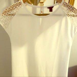 Ann Taylor Dressy T-Shirt with Lace Cap Sleeves
